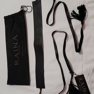 RAINA Obi belt black leather front tie one size